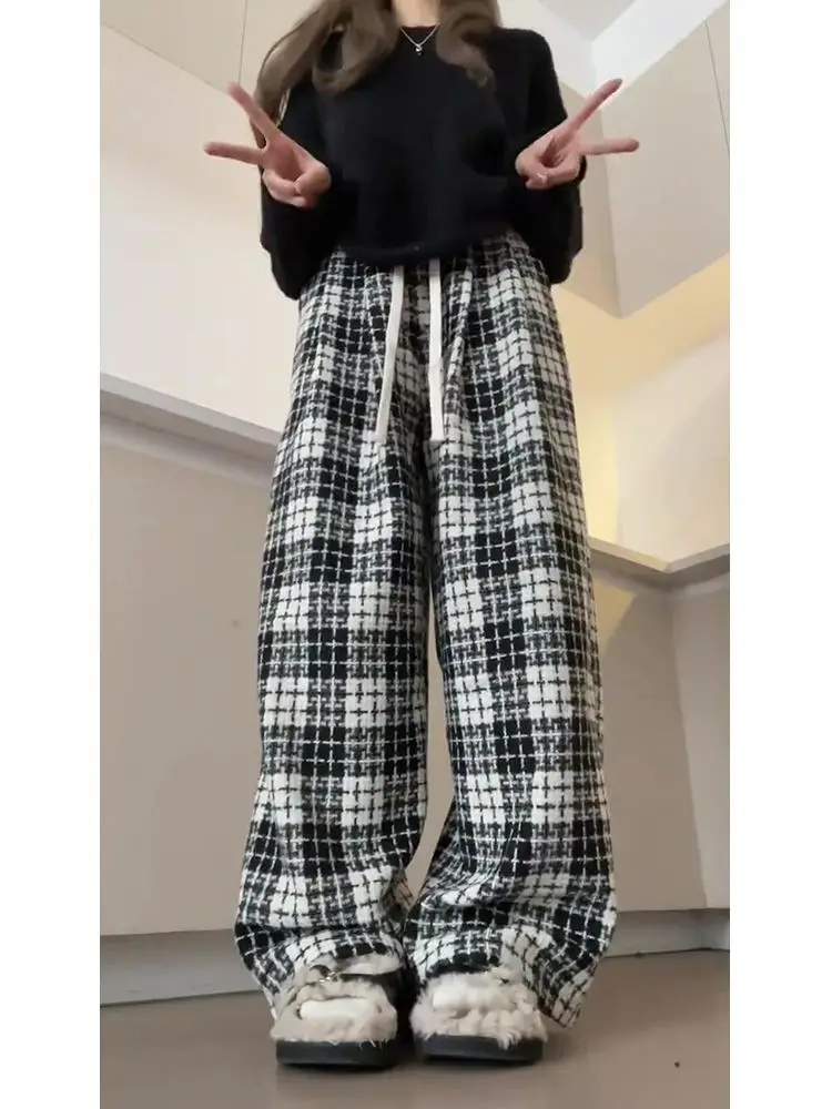 Women's Brown Plaid Wide-leg Casual Pants — feature 5