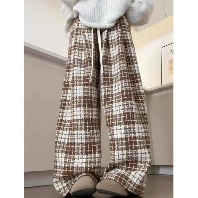 Women's Brown Plaid Wide-leg Casual Pants - Image 2