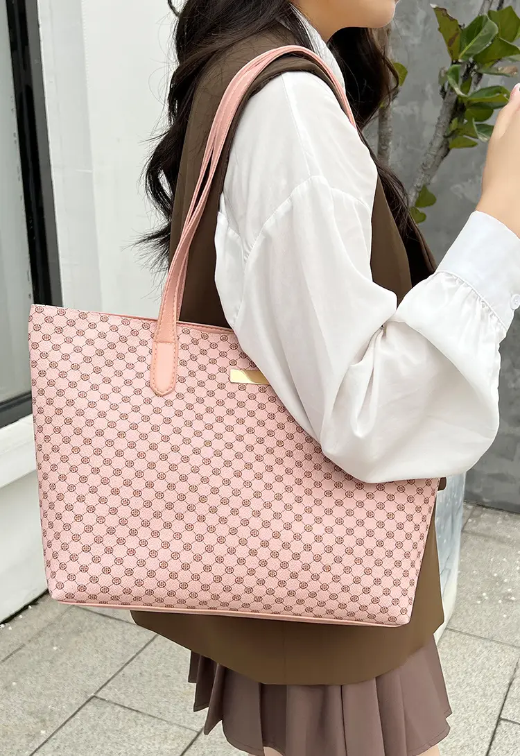 Pink Printed Women's Tote Bag with Leather Handles — feature 15