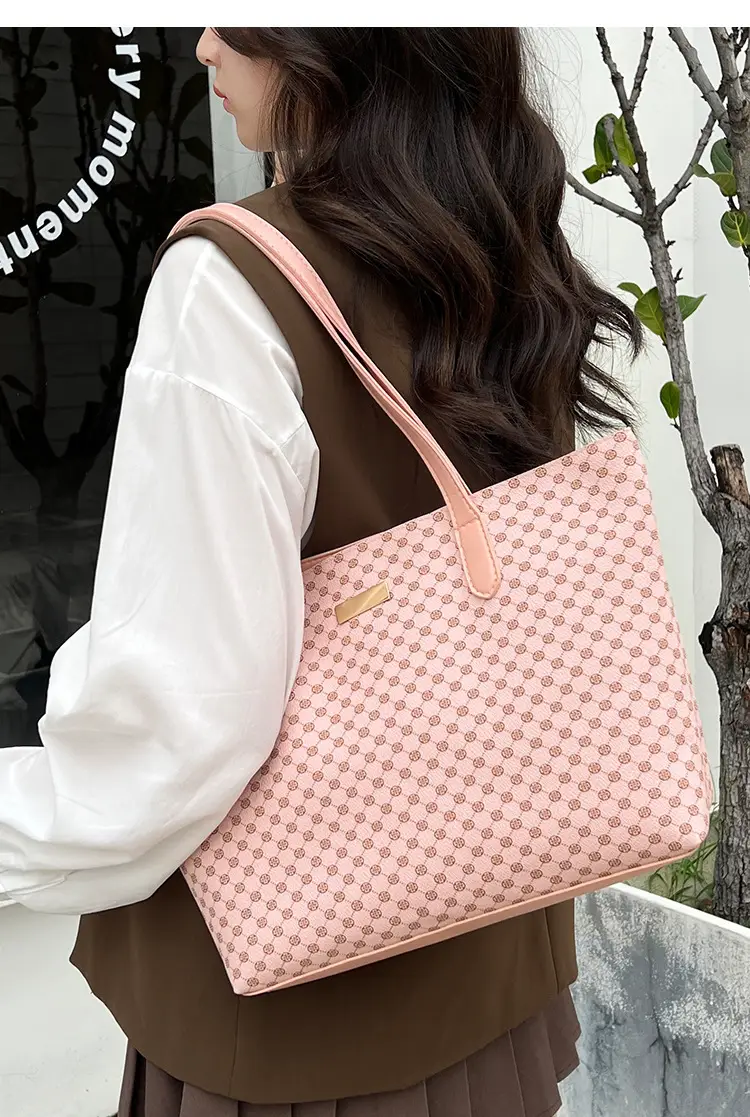 Pink Printed Women's Tote Bag with Leather Handles — feature 16