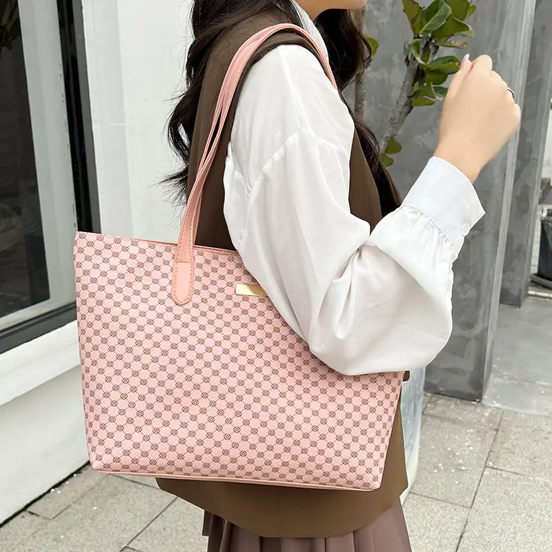 Pink Printed Women's Tote Bag with Leather Handles — feature 29