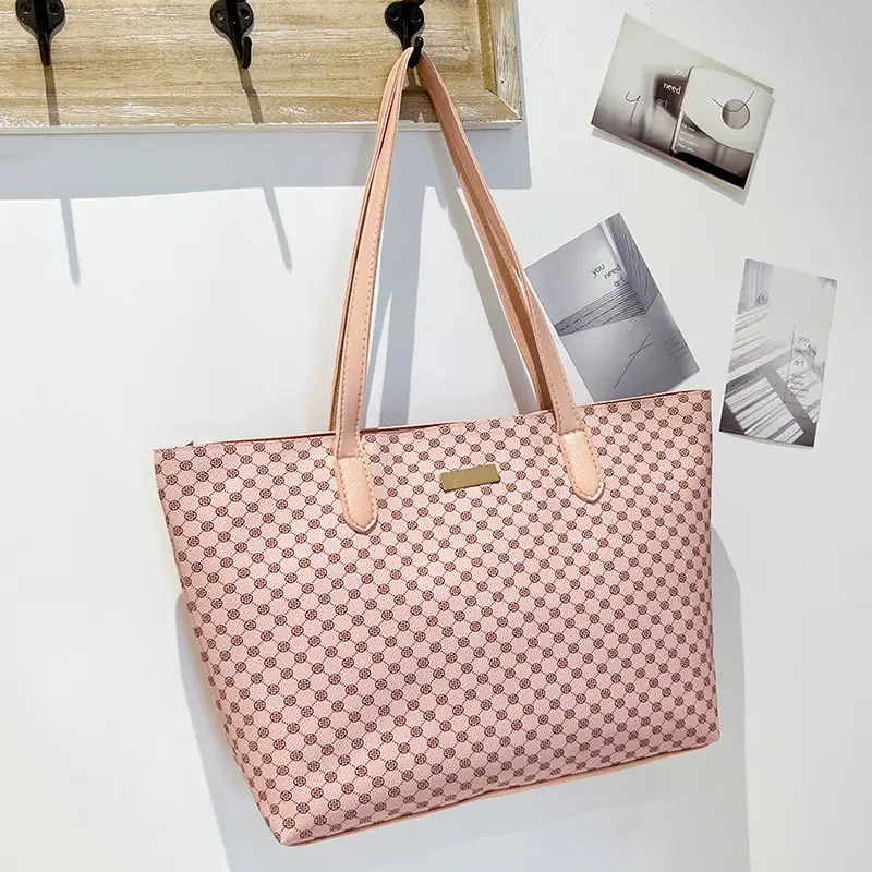 Pink Printed Women's Tote Bag with Leather Handles - Image 3