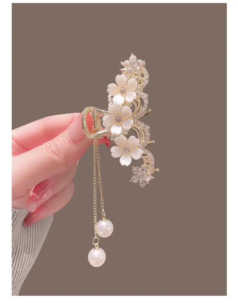 Jasmine Hairpin with Pearl Drop & Shark Clip — feature 2