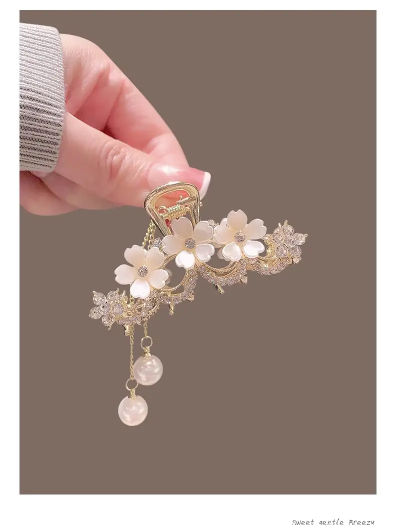 Jasmine Hairpin with Pearl Drop & Shark Clip — feature 4