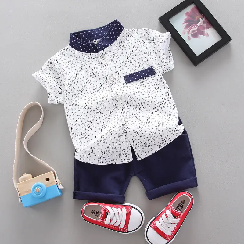 Girls Printed Letter Shirt Short Sleeve Summer Suit