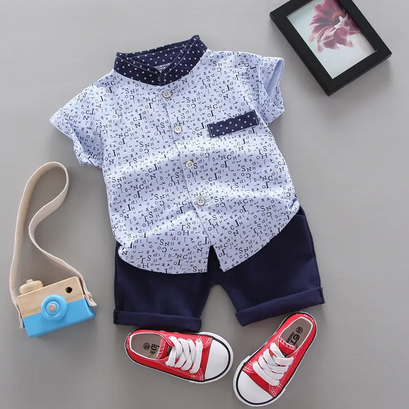 Girls Printed Letter Shirt Short Sleeve Summer Suit — feature 2