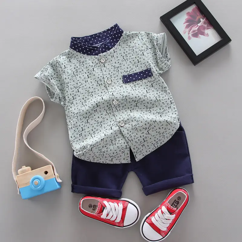Girls Printed Letter Shirt Short Sleeve Summer Suit