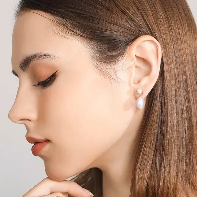 Classic Natural Freshwater Real Pearl Earrings 925 Silver - Image 3