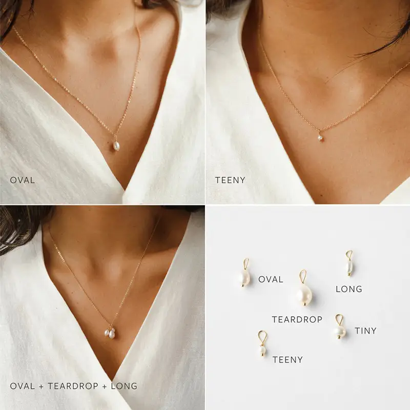 Korean Flow Pearl Necklace & Earrings Set Gold - Image 4