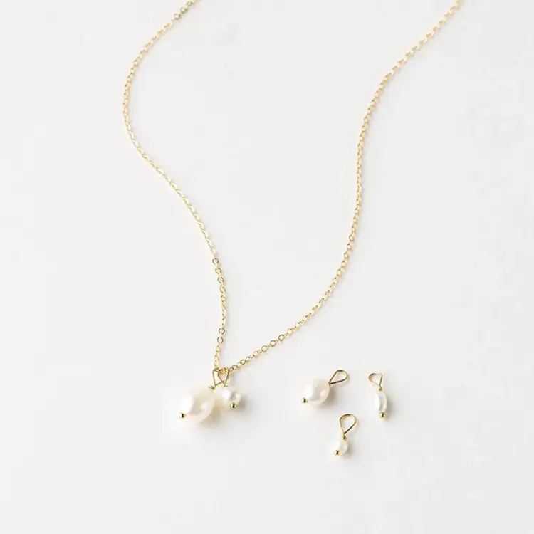 Korean Flow Pearl Necklace & Earrings Set Gold - Image 5