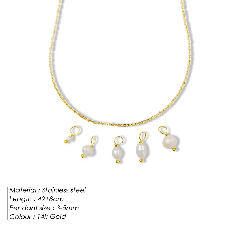 Korean Flow Pearl Necklace & Earrings Set Gold - Image 7