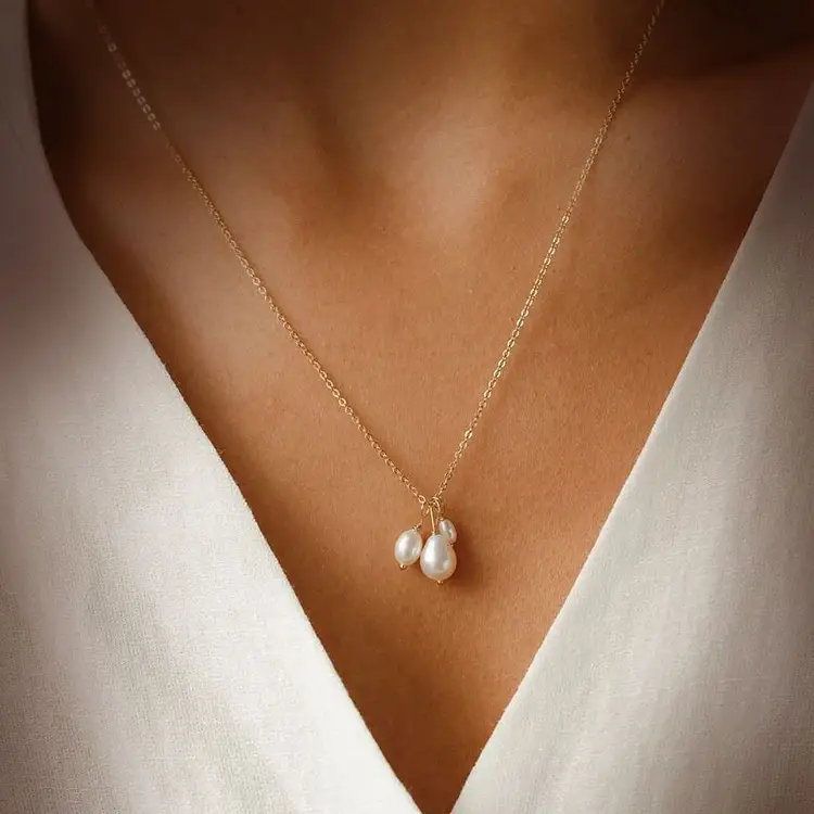 Korean Flow Pearl Necklace & Earrings Set Gold — feature 17