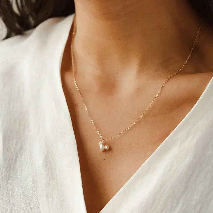 Korean Flow Pearl Necklace & Earrings Set Gold — feature 18