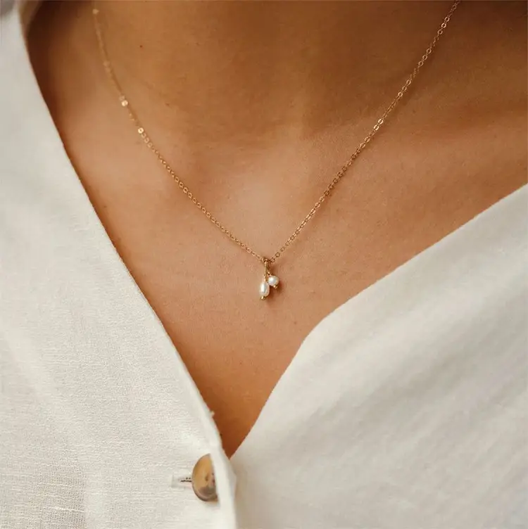 Korean Flow Pearl Necklace & Earrings Set Gold — feature 19