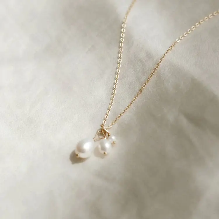 Korean Flow Pearl Necklace & Earrings Set Gold — feature 20
