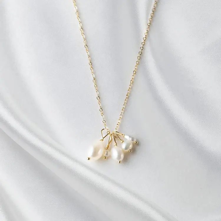 Korean Flow Pearl Necklace & Earrings Set Gold — feature 22