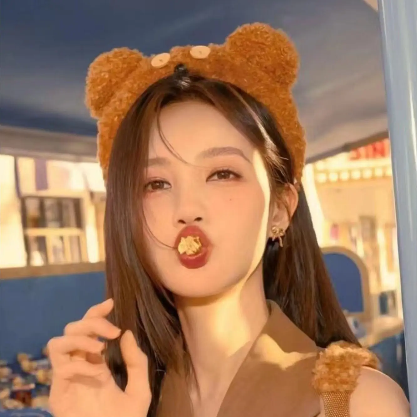 Plush Bear Headband Yellow Women's Washable - Image 4