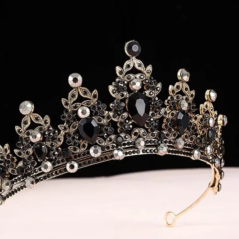 Black Crystal Bridal Tiara Crown for Girls