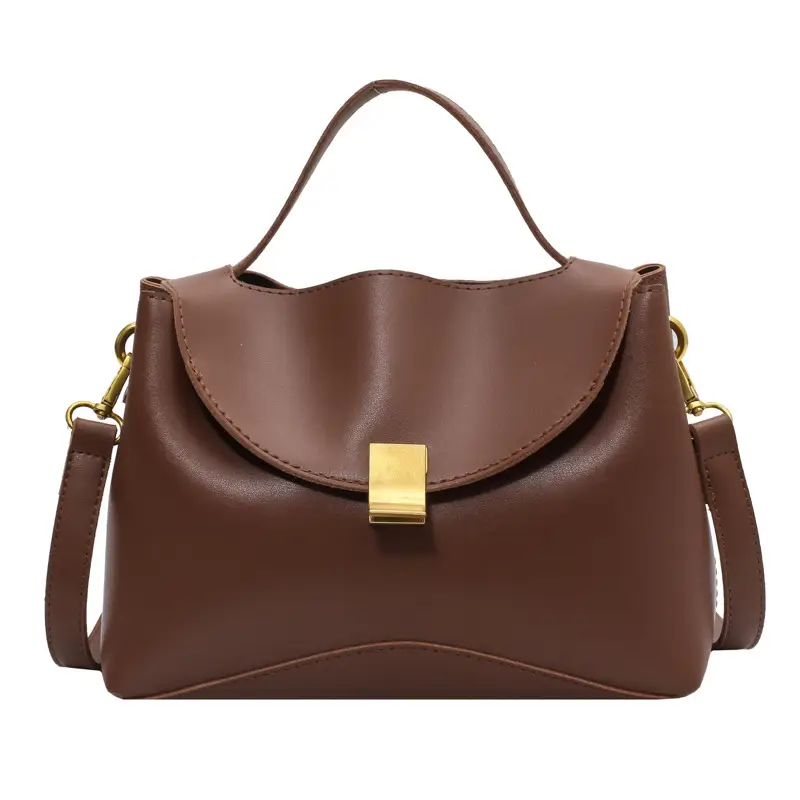 Black Women's Shoulder Messenger Bag with Gold Clasp - Image 9