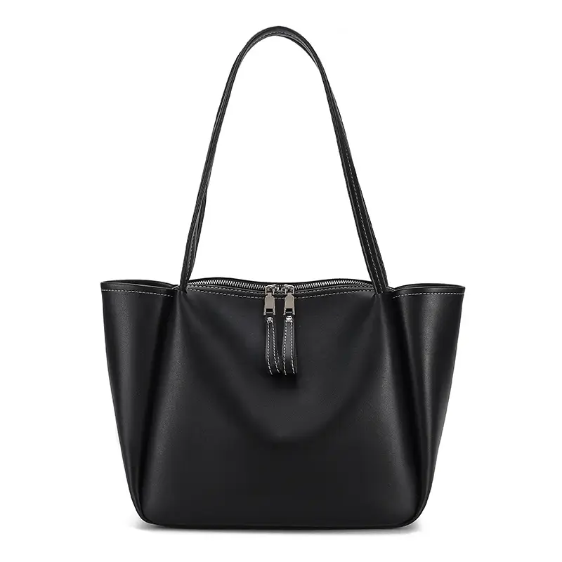 Black Women's Large Tote Bag with Tassel Zip
