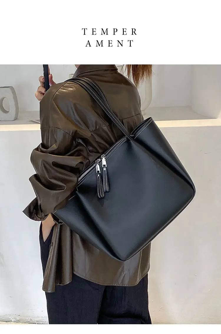 Black Women's Large Tote Bag with Tassel Zip — feature 1