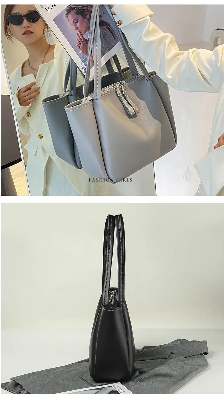 Black Women's Large Tote Bag with Tassel Zip — feature 14