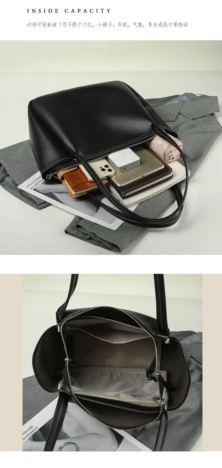 Black Women's Large Tote Bag with Tassel Zip — feature 5