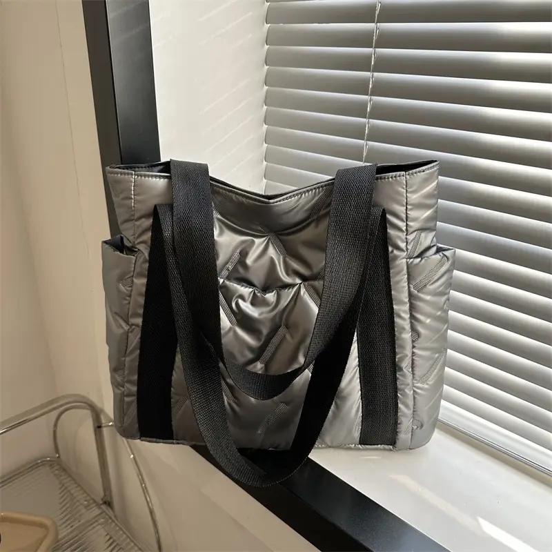 Women's Winter Padded Shoulder Bag Black Large Capacity - Image 5