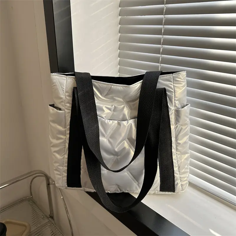 Women's Winter Padded Shoulder Bag Black Large Capacity - Image 6