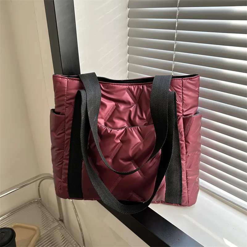 Women's Winter Padded Shoulder Bag Black Large Capacity - Image 8