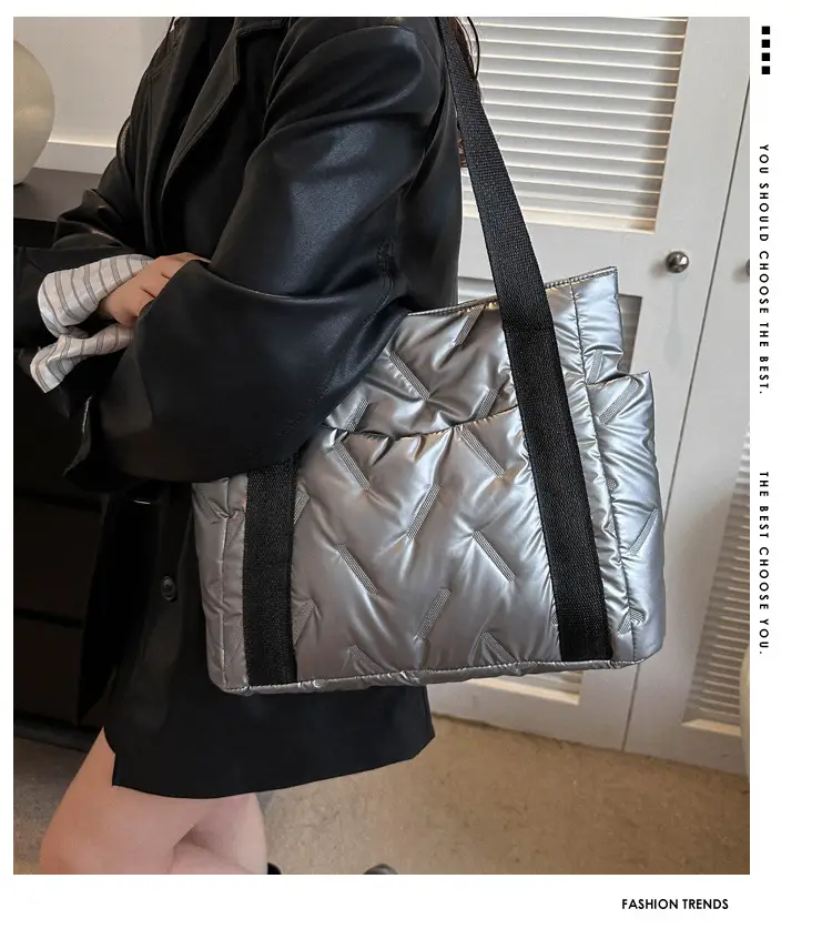 Women's Winter Padded Shoulder Bag Black Large Capacity — feature 1