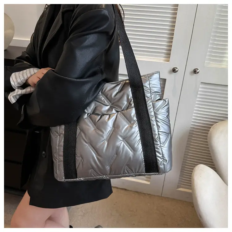 Women's Winter Padded Shoulder Bag Black Large Capacity — feature 14