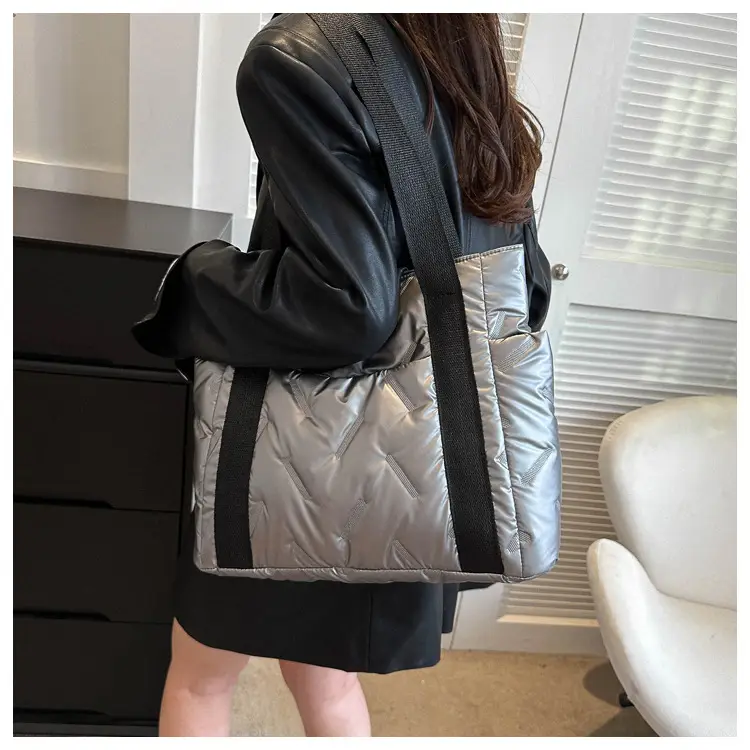 Women's Winter Padded Shoulder Bag Black Large Capacity — feature 15