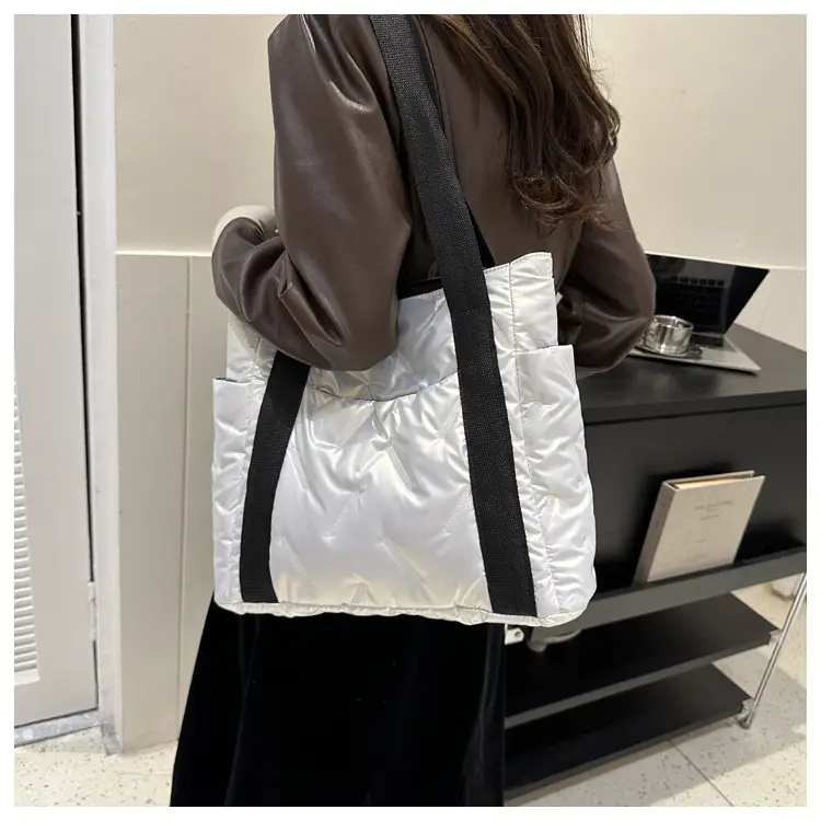 Women's Winter Padded Shoulder Bag Black Large Capacity — feature 19