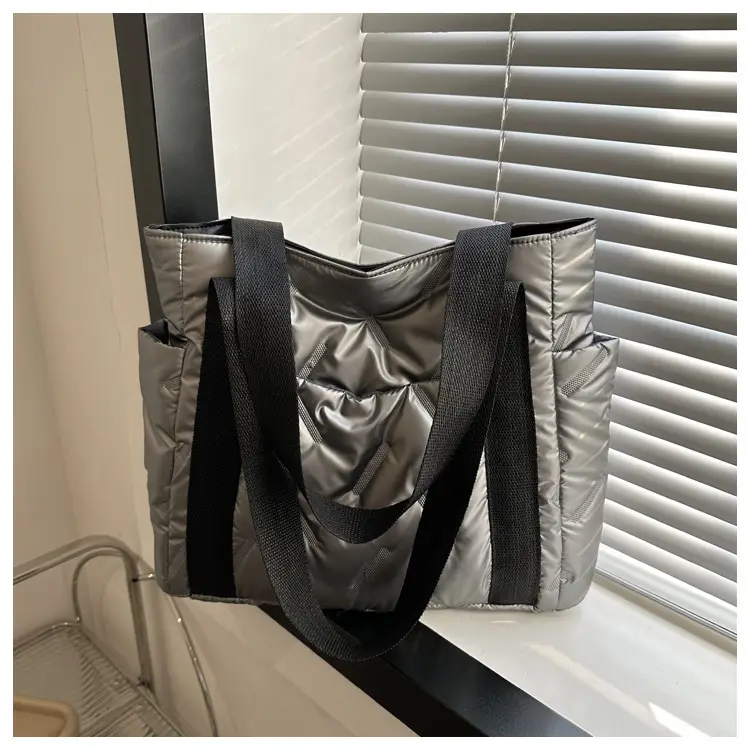 Women's Winter Padded Shoulder Bag Black Large Capacity — feature 9