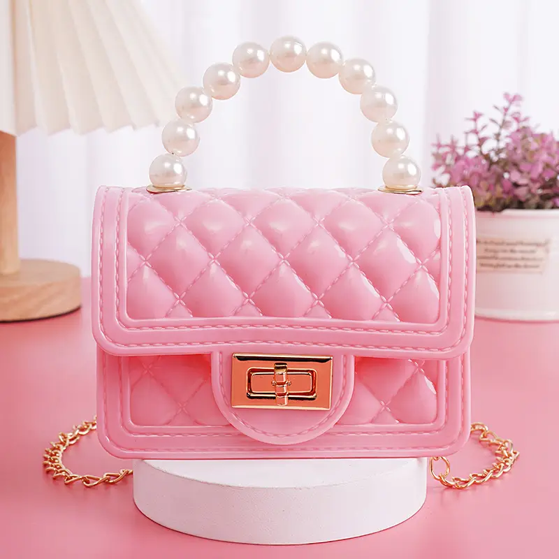 Purple Quilted Pearl Handbag for Girls - Image 8