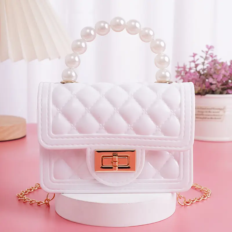 Purple Quilted Pearl Handbag for Girls - Image 2