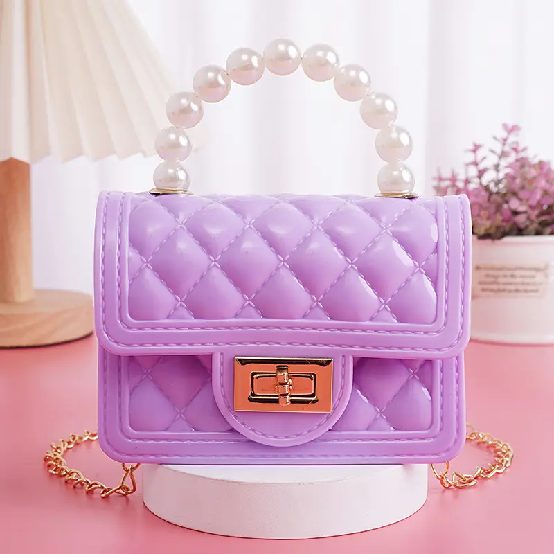 Purple Quilted Pearl Handbag for Girls - Image 3