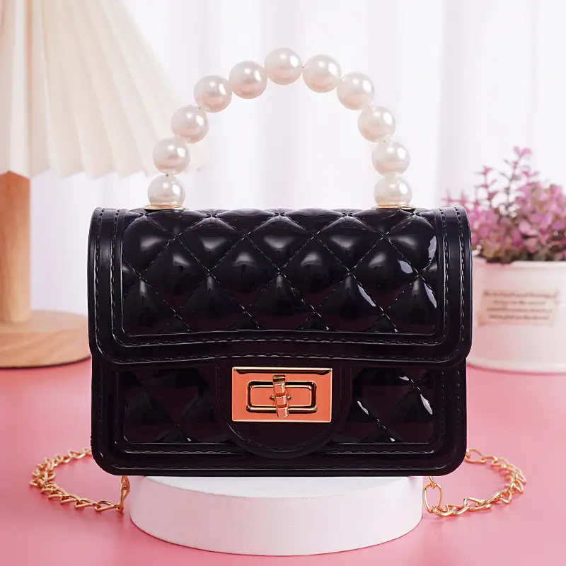 Purple Quilted Pearl Handbag for Girls - Image 4