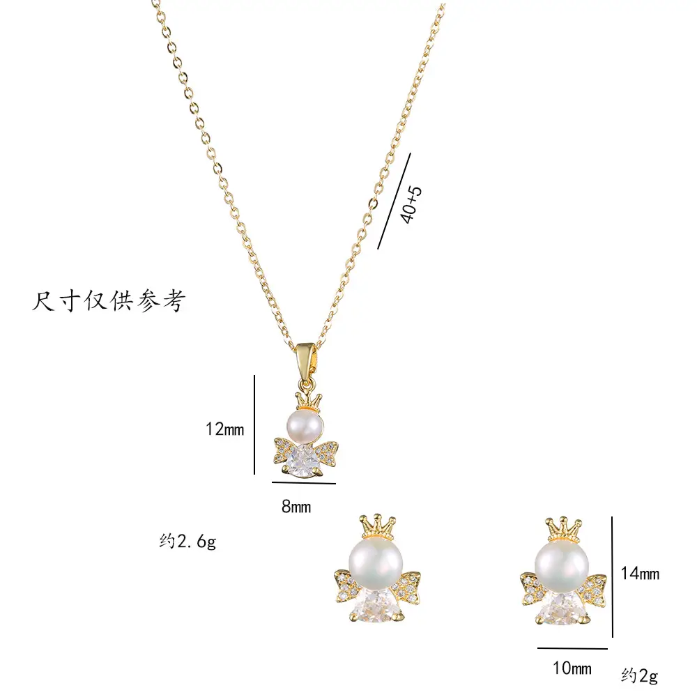 Gold Pearl Necklace with Little Angel Design - Image 3
