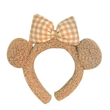 Plush Plaid Bow Bear Headband for Girls