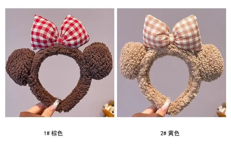 Plush Plaid Bow Bear Headband for Girls — feature 3