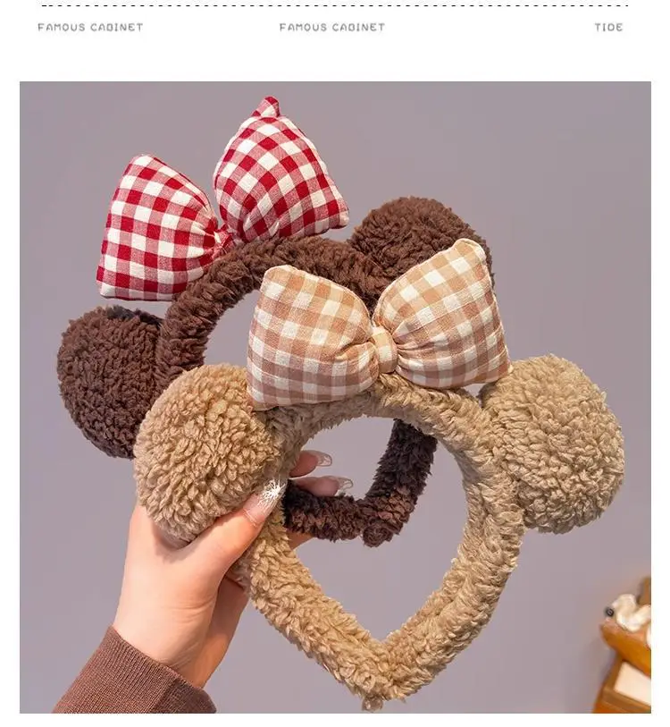 Plush Plaid Bow Bear Headband for Girls — feature 4