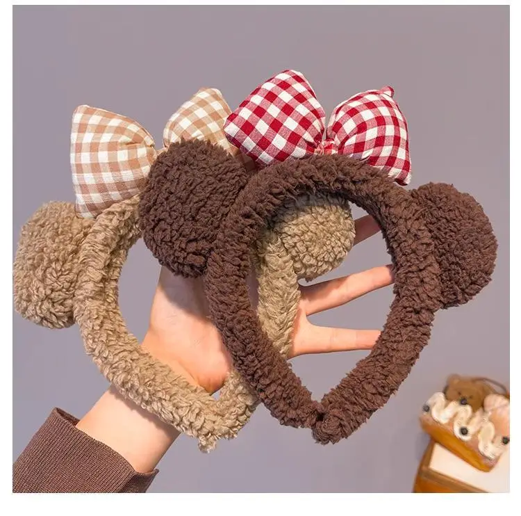 Plush Plaid Bow Bear Headband for Girls — feature 5