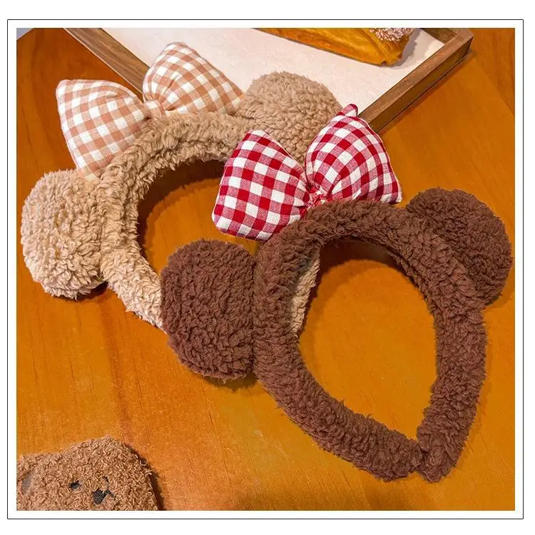 Plush Plaid Bow Bear Headband for Girls — feature 6