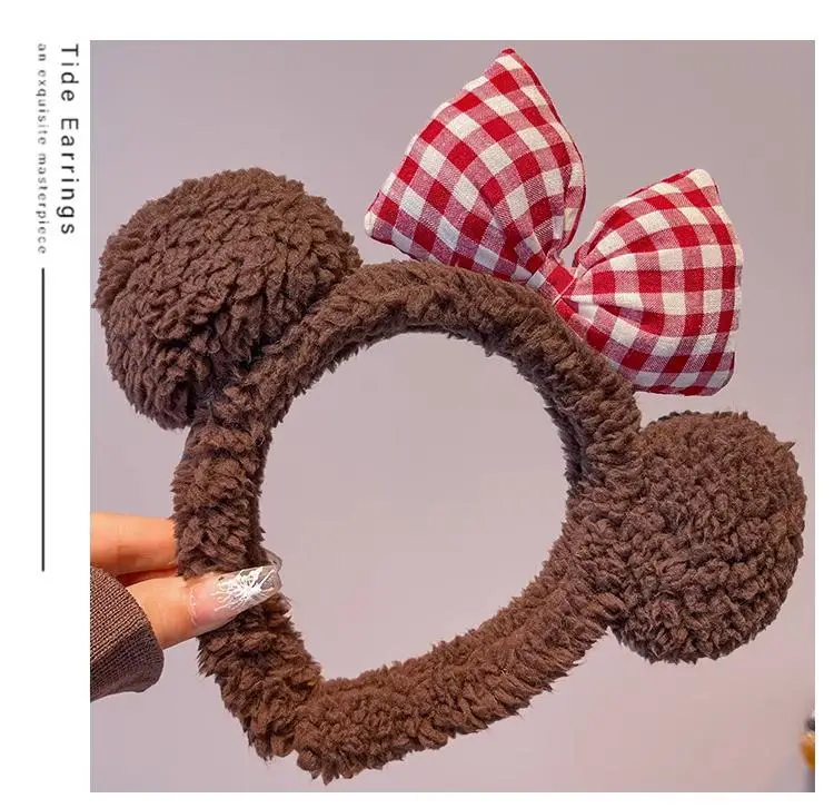 Plush Plaid Bow Bear Headband for Girls — feature 8