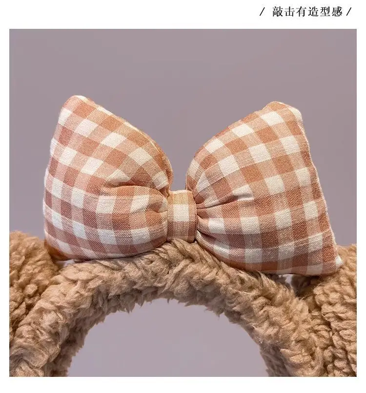 Plush Plaid Bow Bear Headband for Girls — feature 9