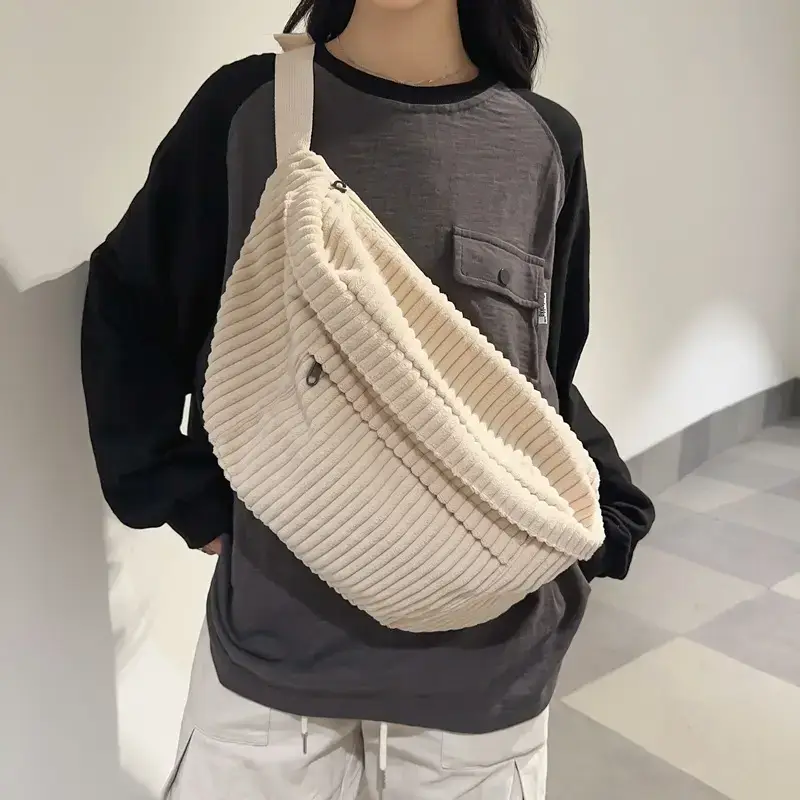 Japanese Corduroy Women's Crossbody Bag Black Brown White