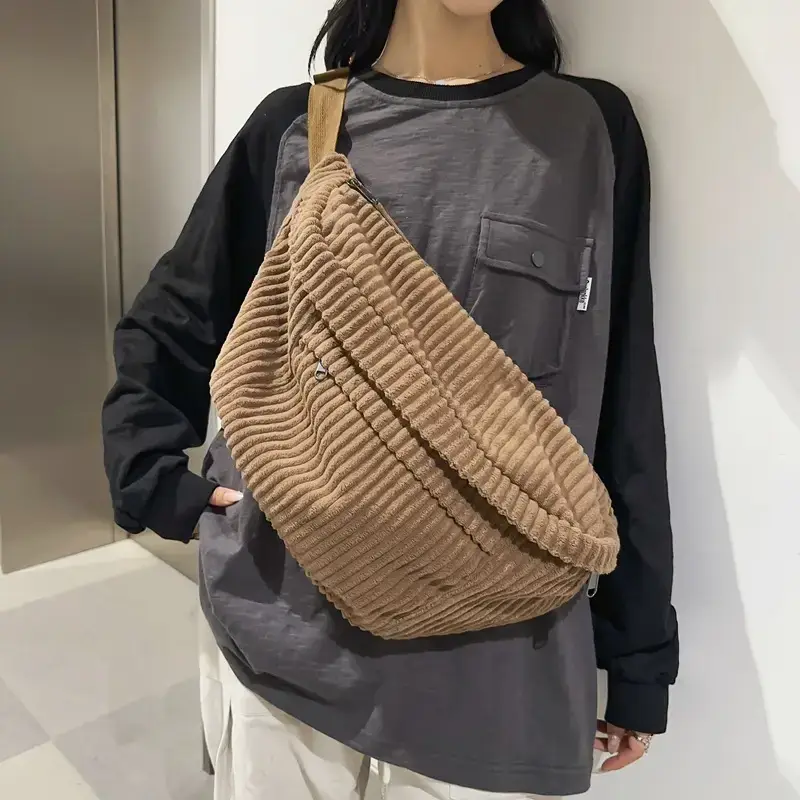 Japanese Corduroy Women's Crossbody Bag Black Brown White