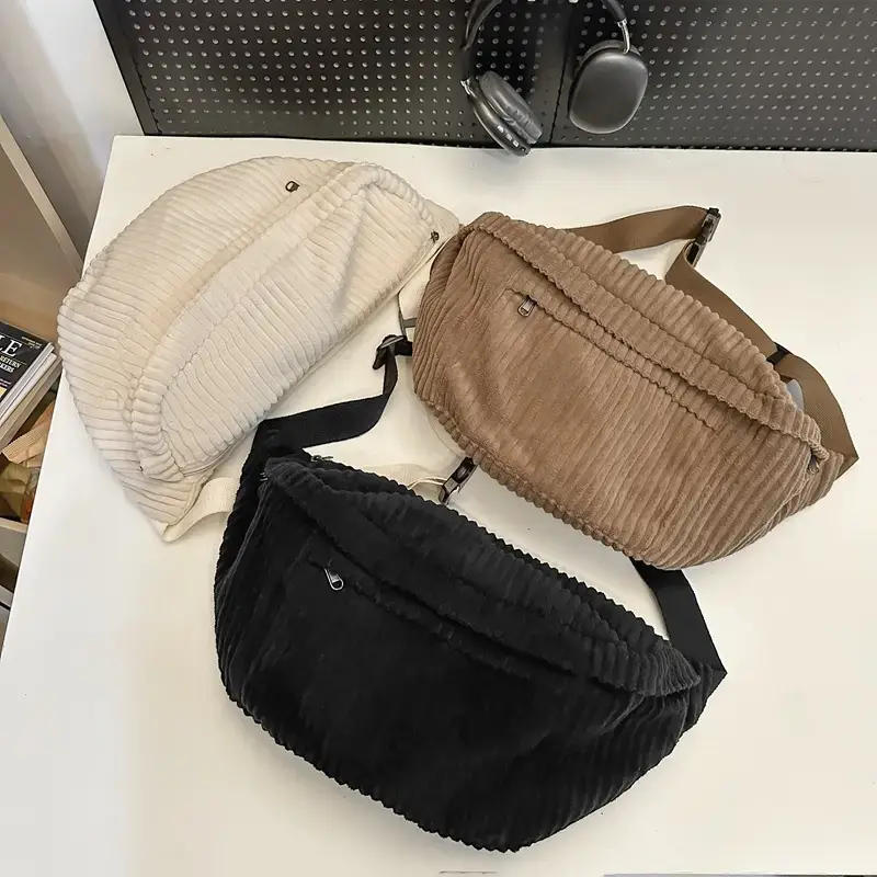Japanese Corduroy Women's Crossbody Bag Black Brown White